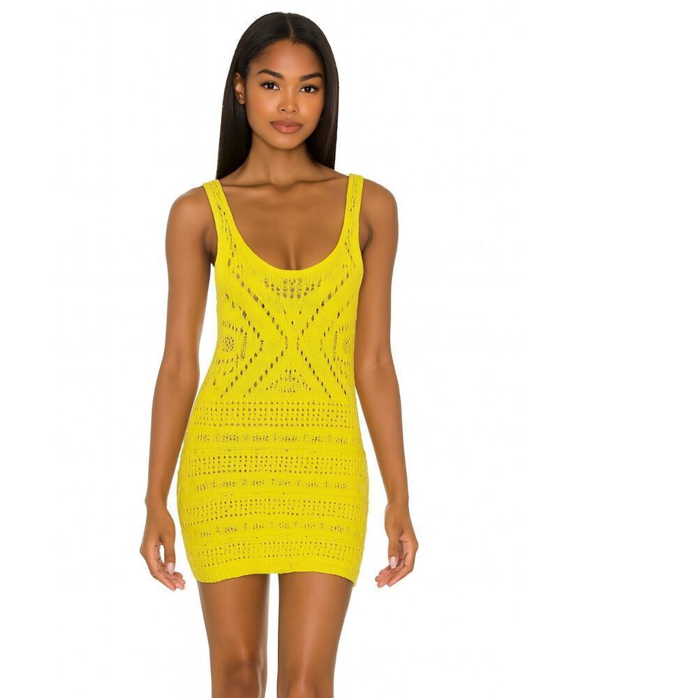 Rachel Zoe Crochet Tank Bodycon Dress, Vibrant Yellow Parties, Cocktails NWT XL